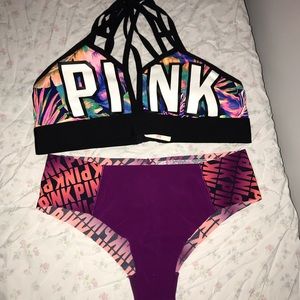 NWT L PINK BRA & PANTY SET